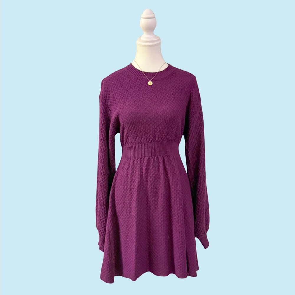 Purple Long-sleeve Sweater Dress
